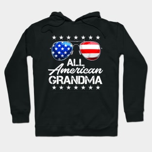 4th of July Shirt ALL AMERICAN GRANDMA USA Flag Patriotic Family Hoodie